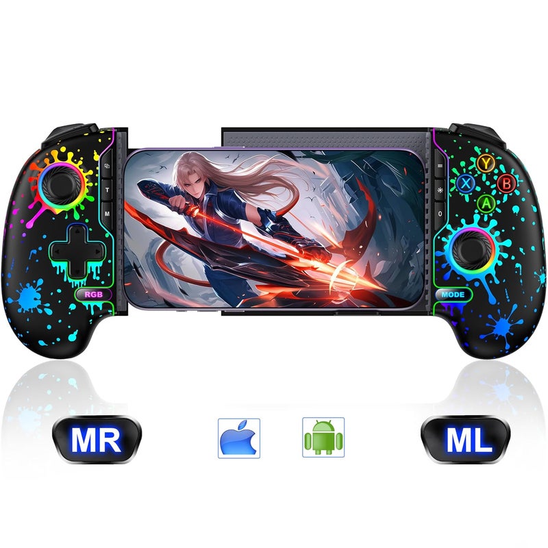 AXYBCOOL Store Mobile Wireless Phone Controller for iphone/Android with Hall Joystick, Mobile Game Controller with Phone Case Support, Compatible with Xbox Game Pass, Steam Link, Call of Duty, Roblox & Minecraft (Black - watercolor light) - Image 1